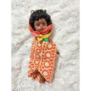 Vintage Vogue Dolls 1972 Blk African Doll Hong Kong 7.5 Inch Cultural Wrap Dress